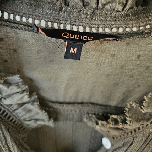 Quince Organic Textured Cotton Peasant Blouse, Olive Green - Picture 2 of 7